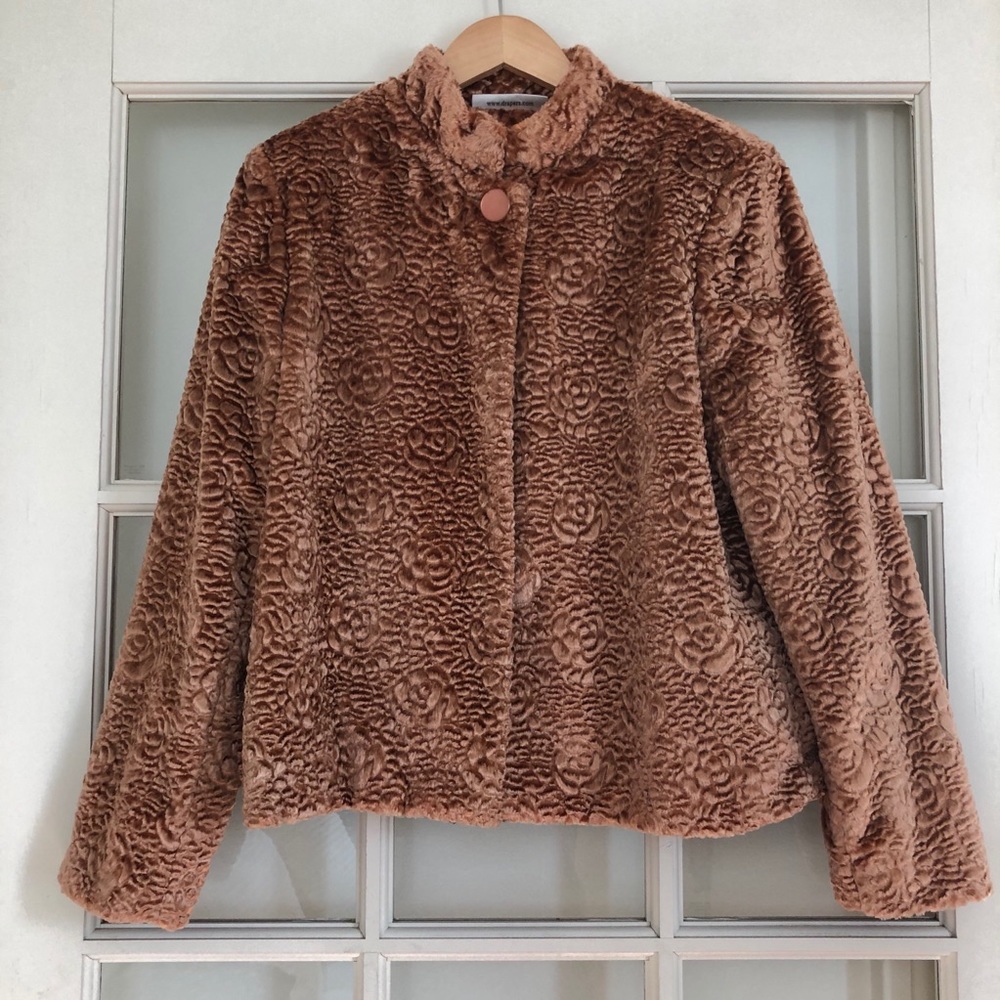 Draper's & Damon's faux fur floral embossed cropped jacket copper rose gold